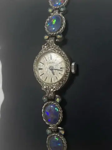 OPAL 오팔 수동 와인딩 2침 손목시계 실버 다이얼 오팔 벨트