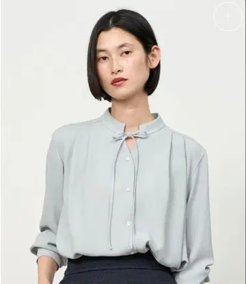 조젯 리본 블라우스 M 블루 그레이