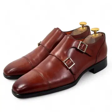 고급 산토니 6 25 가죽 비즈니스 슈즈 더블 몽크 브라운