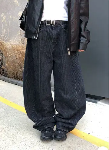 스트라이프 와이드 팬츠
