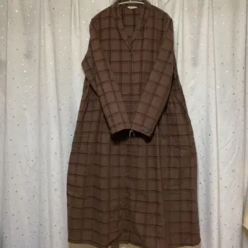 Samansa Mos2 체크 무늬 롱 원피스 겉옷 가운