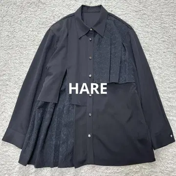 새상품급 HARE 아지메 플리츠 이소재 셔츠 자카드 블랙 이소재