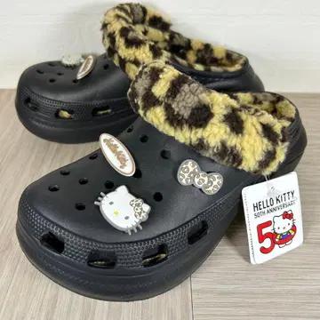 미사용 헬로키티 50주년 기념 통굽 보아 샌들 블랙 레오파드 무늬 갸루