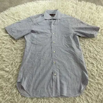 BEAMS F (빔즈 F) 일본제 코튼 슬림핏 반팔 스트라이프 셔츠