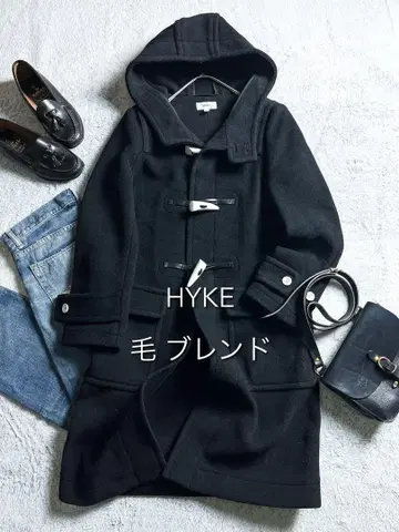 [ HYKE ] 하이크 헤링본 화이트 토글 더플 코트 롱 기장 1