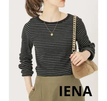 IENA 이에나 보더 골지 티셔츠 이너 블랙