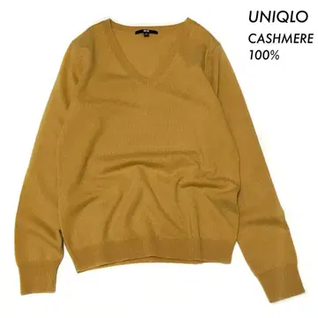 UNIQLO 유니클로 캐시미어 100% 긴팔 니트 스웨터 V넥 겨자