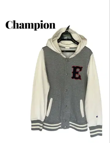 champion 코튼 바시티 자켓 버튼 다운 후드티 그레이/화이트