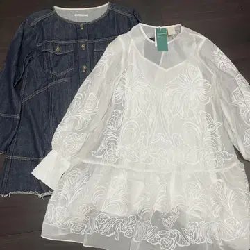 [ 2세트 ] H&M 자수 시어 원피스 x REDYAZEL 데님 자켓