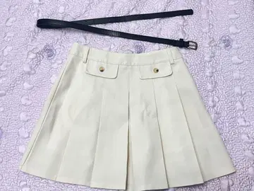 장식 포켓 턱 플리츠 미니 스커트 인빵 포함 벨트 포함