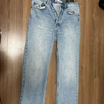 ZARA 스트레이트 청바지 라이트 블루 데미지 가공