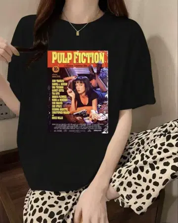 펄프 픽션 영화 프린트 티셔츠 블랙