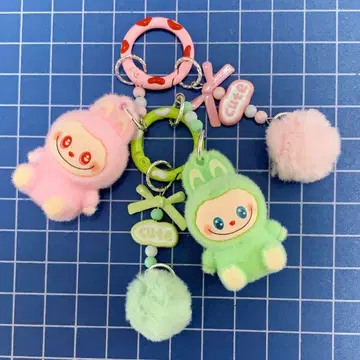 정말 귀여운 Labubu풍 봉제 인형 키링 그레이 2개 세트