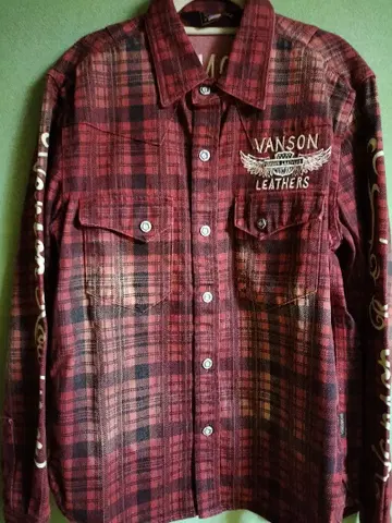 VANSON 빨검 체크 두꺼운 원단 플란넬 셔츠 긴팔