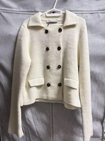 ZARA 아이보리 더블 버튼 니트 자켓 L