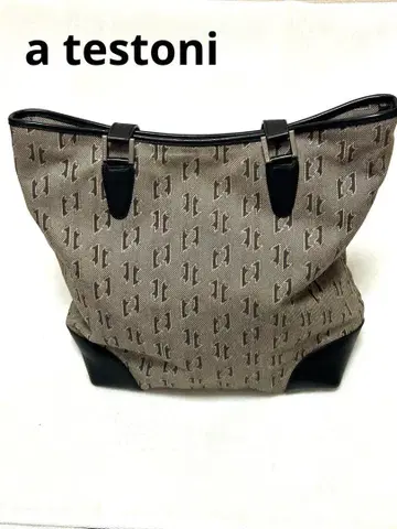 a.testoni 로고 자카드 가죽 토트백