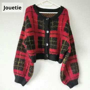 [ jouetie ] 패턴 2WAY 가디건 체크 빨간색 크리스마스