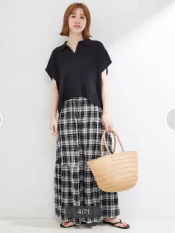 B.C STOCK 선염 체크 크링클 스커트