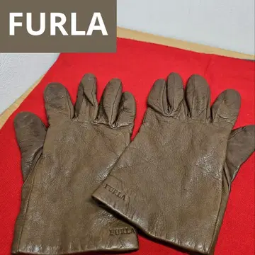 FURLA 훌라 브라운 가죽 장갑 캐시미어 100% 21cm