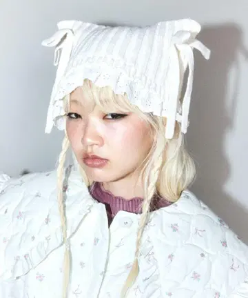고양이 귀 비니 니트 모자 프릴 레이스