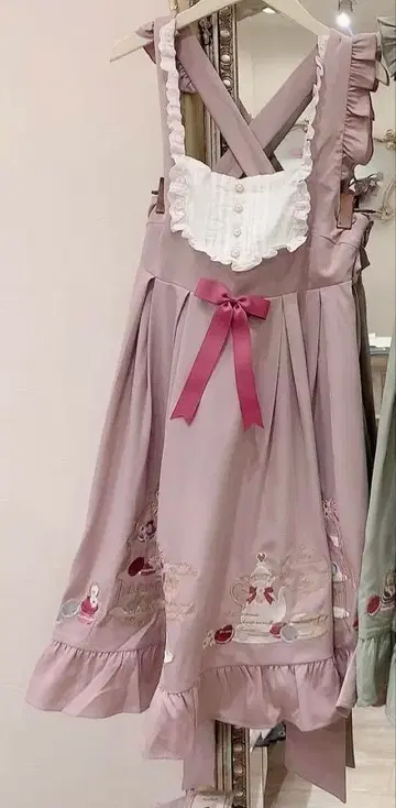 아마벨 macaron TeaParty 오버롤 스커트 핑크