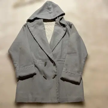 후드 부착 롱 코트 울 100%