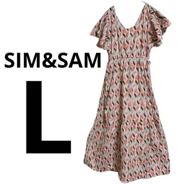 SIM&SAM [ L ] 프릴 소매 무릎 기장 원피스 멀티 컬러 레트로