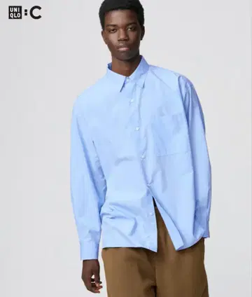 UNIQLO C 브로드 오버 사이즈 셔츠 S 라이트 블루 61 BLUE