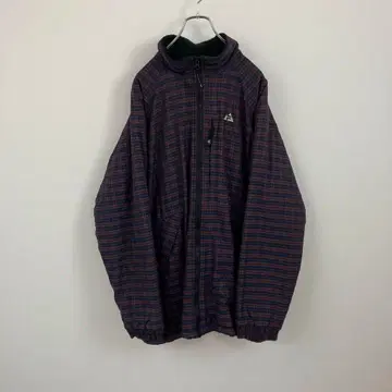 00s 휠라 아웃도어 보아 안감 나일론 자켓 체크 무늬 블루종 자수