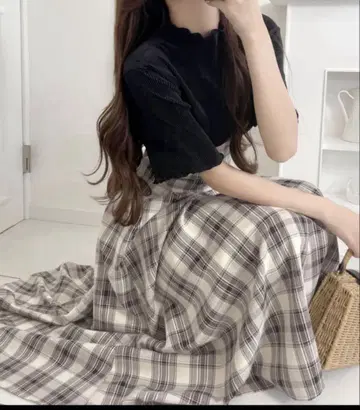 mily bilet 체크 무늬 롱 원피스
