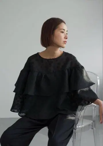 roughlow 자카드 레이어드 블라우스 블랙