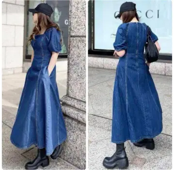 ZARA 완판템 다크 데님 스퀘어넥 맥시 드레스