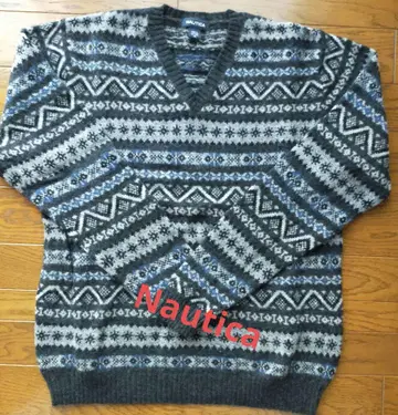 NAUTICA 기하학 패턴 울 스웨터 M 사이즈