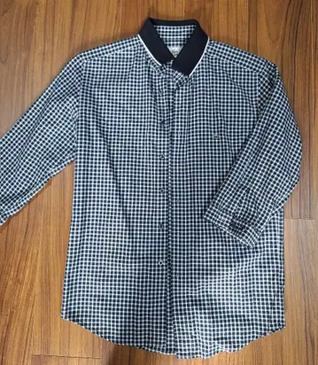 LACOSTE 네이비 화이트 체크 7부 소매 셔츠