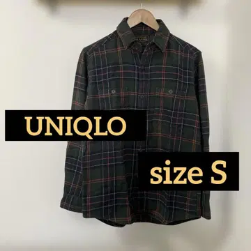 UNIQLO 헤비 플란넬 셔츠 S 사이즈 다크 그린 고양이 눈 버튼