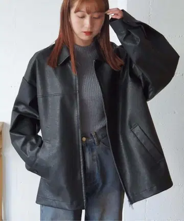 팁탑 인조 가죽 더블 지퍼 블루종 블랙