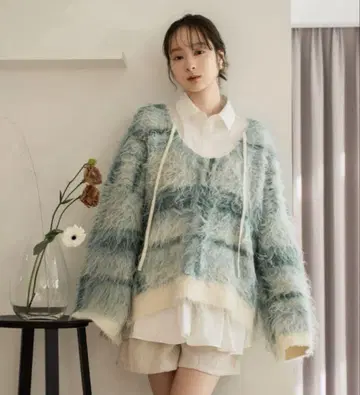 mideal check shaggy knit pullover