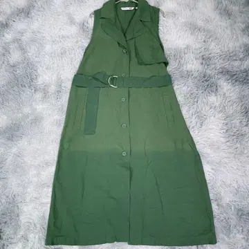 UNIQLO [ S ] 린넨 블렌드 라펠 원피스 그린 봄/여름 면 린넨