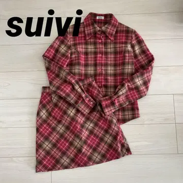 suivi 셋업 체크 무늬 울 스커트 빈티지 미니 스커트