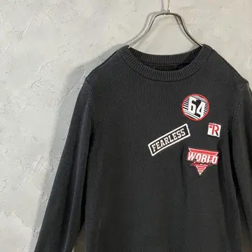인기 컬러 버쉬카 니트 자수 와펜 리브라인 S 상당 블랙 IW27