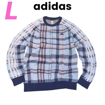 L 아디다스 블루 체크 스웨터 여성용 골프 의류 adidas