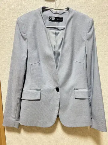 ZARA 노카라 자켓 스카이블루