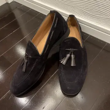 블랙 ZARA 천연 가죽 스웨이드 태슬 로퍼 블랙