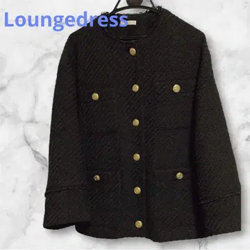 Loungedress 노카라 자켓 트위드 자켓 블랙 블랙