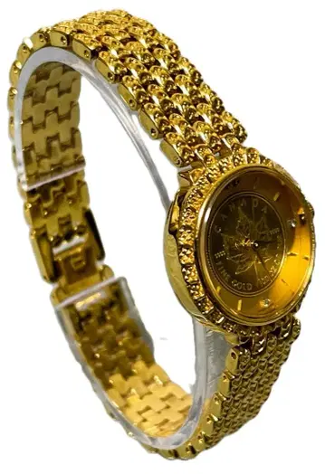 컨디션 최상 작동 로얄 몬트레스 QZ 골드 다이얼 여성용 손목시계