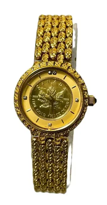 가격 인하! 컨디션 최상 로얄 모네타 QZ 골드 다이얼 여성용 손목시계