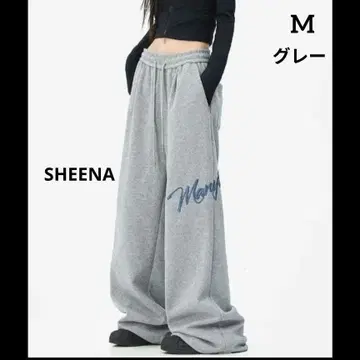 SHEENA 자수 로고 맨투맨 와이드 팬츠 그레이