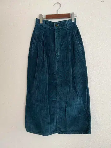 코듀로이 롱 스커트 다크 그린 빈티지 구제 의류