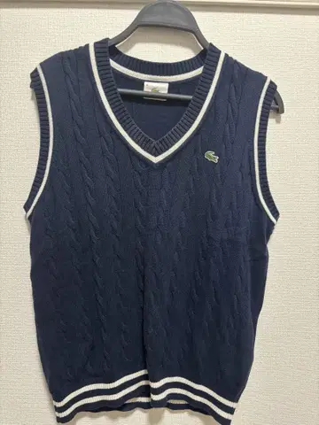 Lacoste 네이비 케이블 니트 V넥 베스트 사이즈 4