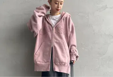 BEN DAVIS 파우더 블리치 가공 프론트 로고 페이드 지퍼 후드티